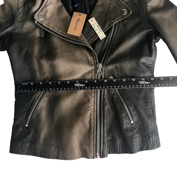 Madewell Washed Leather Moto Jacket Womens XS – Black / Charcoal Gray – NWT $498 - Picture 6 of 13